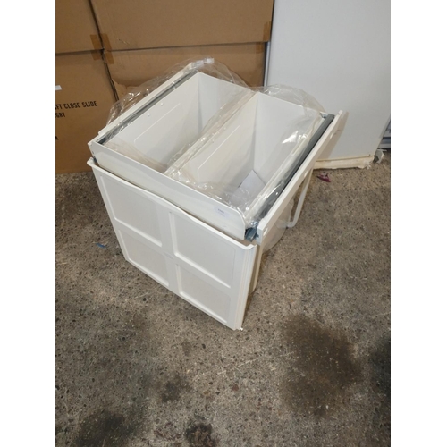 3268 - A white waste bin with soft close slide (2 x 24 litre)