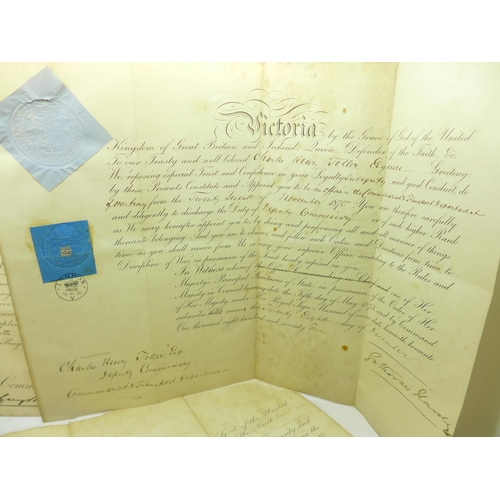 613 - Two Queen Victoria signed Military Commission documents with seals dated 1861 and 1870, one signatur... 