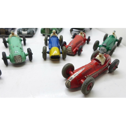 632 - A collection of twelve Dinky Toys model vehicles, including seven racing cars and one Corgi Toys Mer... 