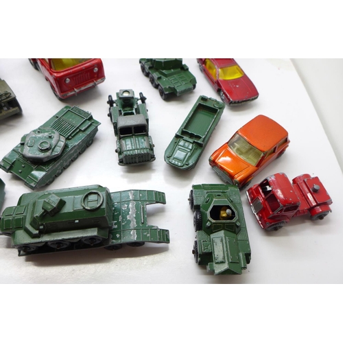 674 - Corgi Toys Chipperfields Circus vehicles, (one figure a/f), Matchbox Lesney vehicles including milit... 