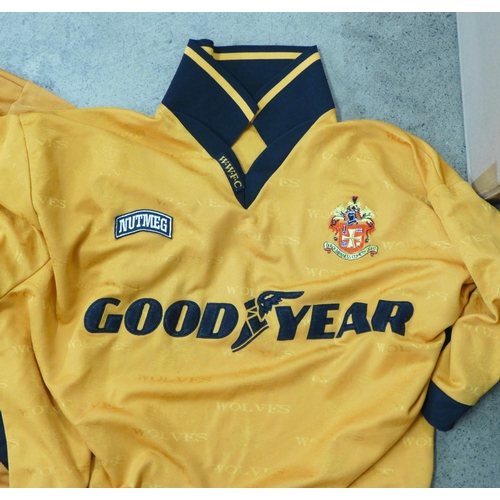 706 - Three football shirts; Wolverhampton Wanderers 1995/96 and 2002/04 and Chesterfield, (3)