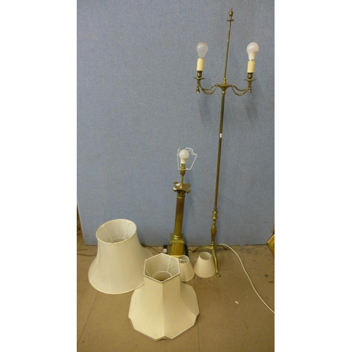 435 - A brass Corinthian column table lamp and a brass Neo-Classical style standard lamp