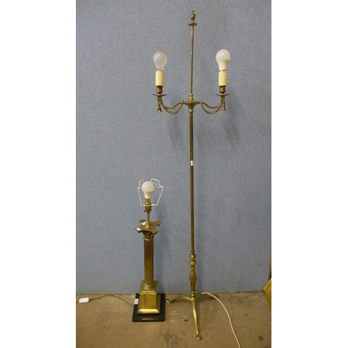 435 - A brass Corinthian column table lamp and a brass Neo-Classical style standard lamp