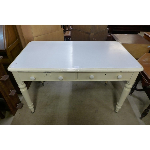 356 - A Victorian painted pine and Formica topped two drawer kitchen table