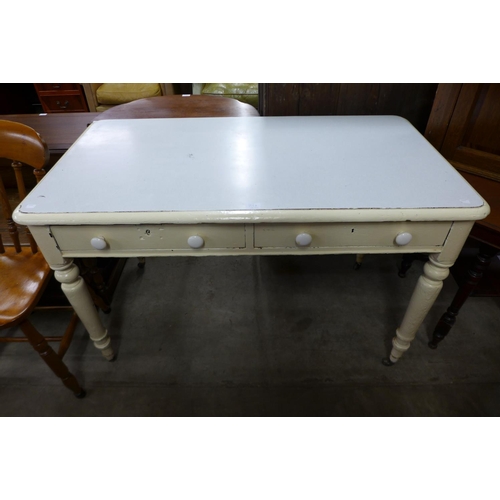 356 - A Victorian painted pine and Formica topped two drawer kitchen table