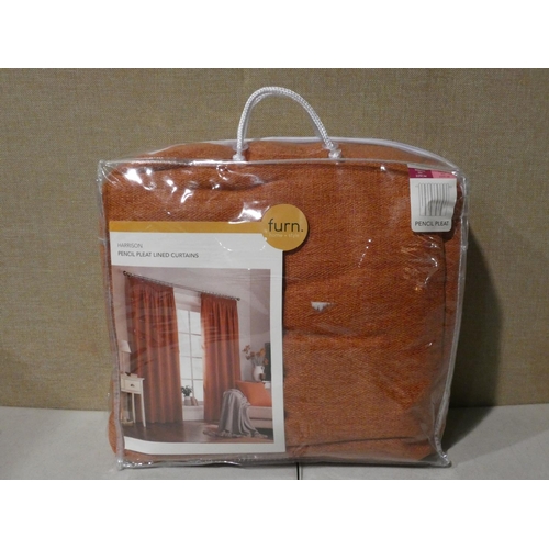 3070 - Terracotta pencil pleat lined curtains (229 x 229cm) * this lot is subject to VAT