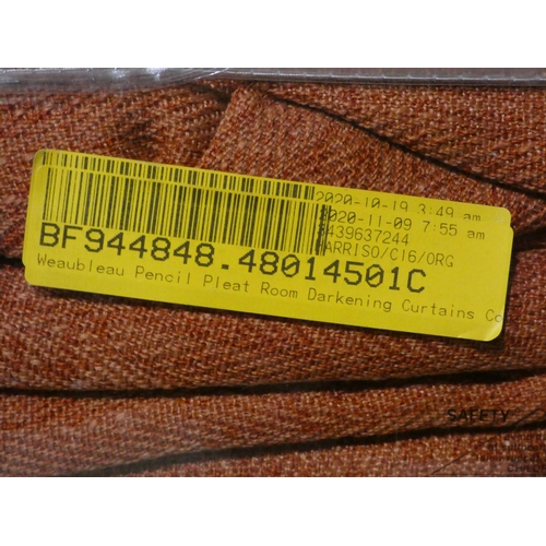 3070 - Terracotta pencil pleat lined curtains (229 x 229cm) * this lot is subject to VAT