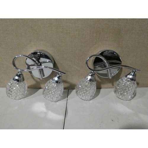 3074 - Two chrome finish two light wall lights * this lot is subject to VAT