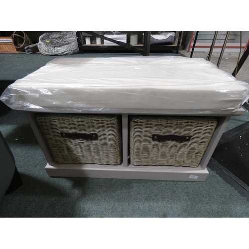 3249 - A grey painted storage seat with two wicker drawers (H47 x W75 x D41cm) * this lot is subject to VAT