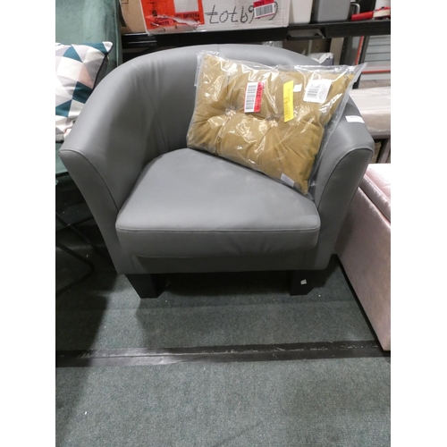 3250 - A slate upholstered tub chair and cushion (H 69 x W 69 x D 65 cm) * this lot is subject to VAT