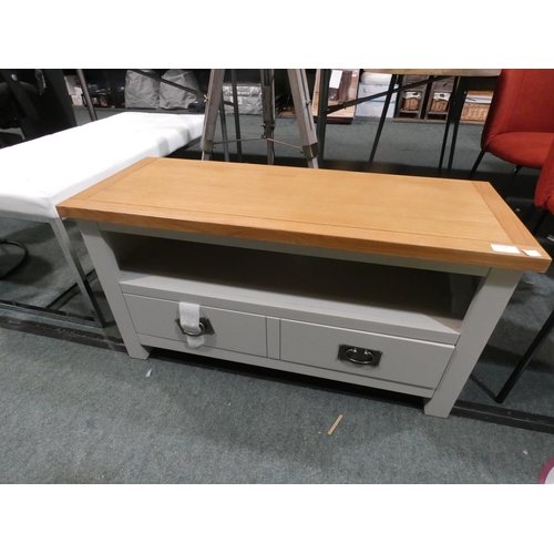 3258 - A grey/natural two drawer TV unit (H 48 x W 90 x D 35cm) * this lot is subject to VAT