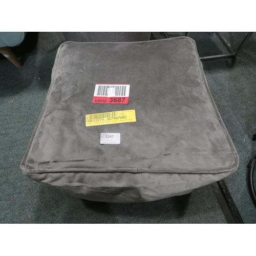 3267 - A grey velvet beanbag stool (H 23 x W 45 x D 45cm) * this lot is subject to VAT