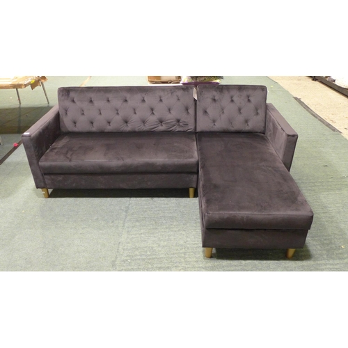 3167 - A black velvet L-shaped sofa with lift up storage (H 80cm x W 215cm x D 153cm) * this lot is subject... 