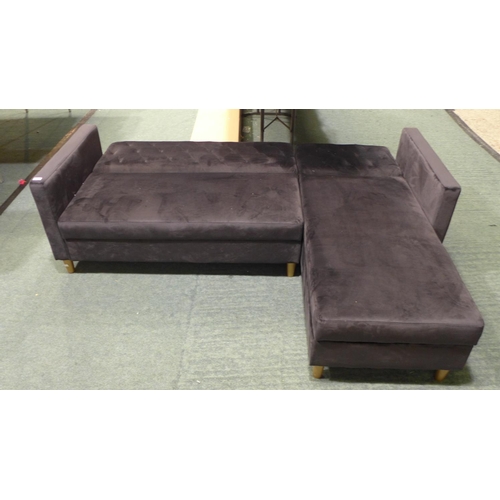 3167 - A black velvet L-shaped sofa with lift up storage (H 80cm x W 215cm x D 153cm) * this lot is subject... 