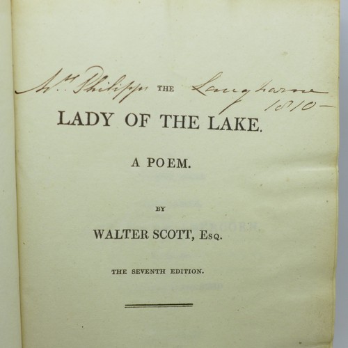 1192 - Two boxes of antiquarian and later books, including Lady of the Lake by Walter Scott printed by Jame... 