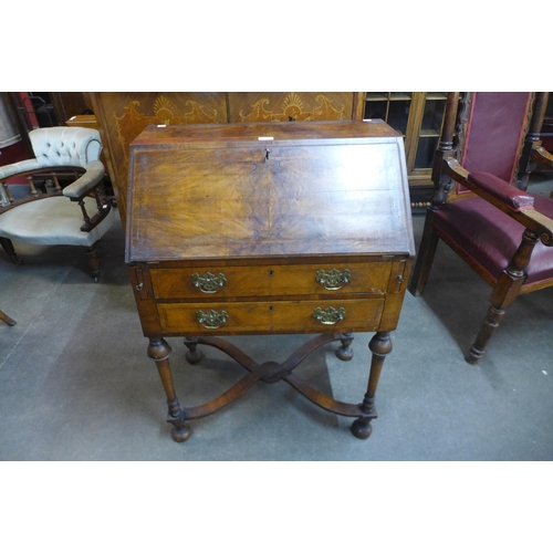 111 - A Queen Anne style walnut bureau de dame, 100cms h, 71cms w, 43cms d