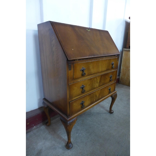 296k - A mahogany bureau, two stools, onyx and brass occasional table, etc. (11)