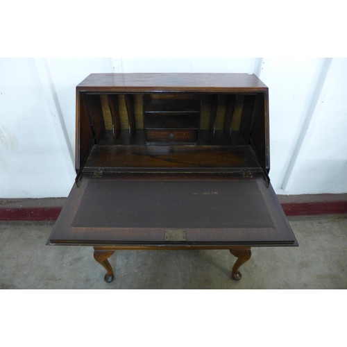 296k - A mahogany bureau, two stools, onyx and brass occasional table, etc. (11)