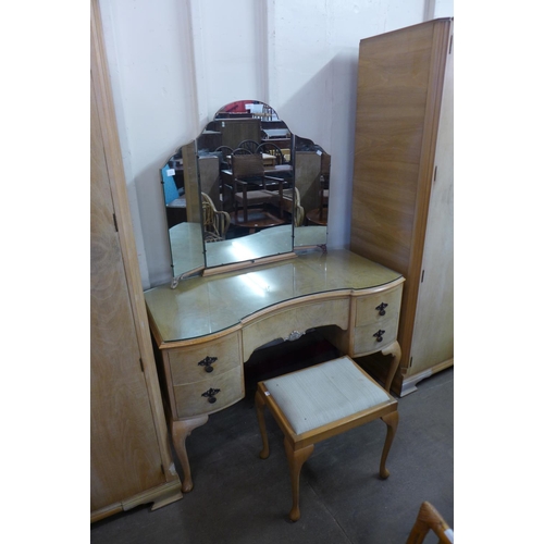 327 - An Art Deco bleached walnut five piece bedroom suite