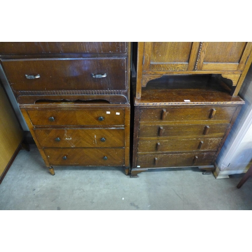 328 - Three oak chests of drawers and a washstand