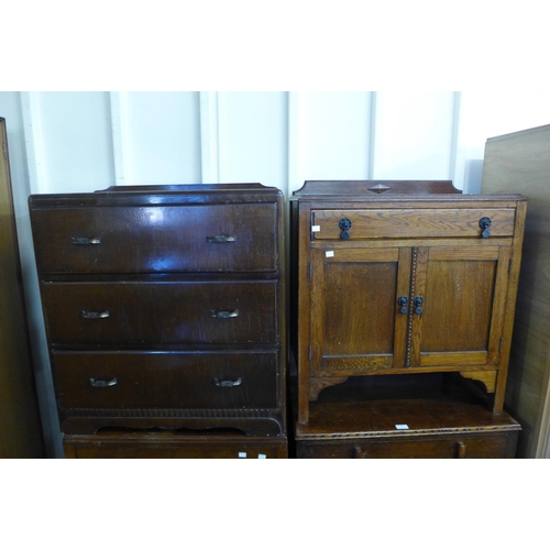 328 - Three oak chests of drawers and a washstand