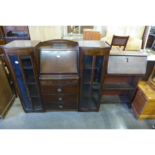 335 - An oak side by side bureau bookcase and a student's bureau