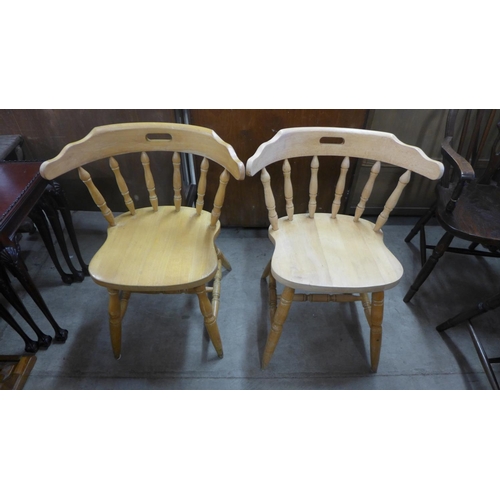 350 - A Victorian elm kitchen chair and a pair of beech chairs