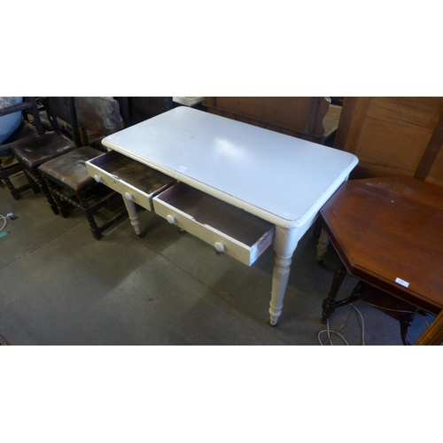 356 - A Victorian painted pine and Formica topped two drawer kitchen table