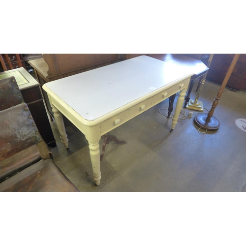 356 - A Victorian painted pine and Formica topped two drawer kitchen table