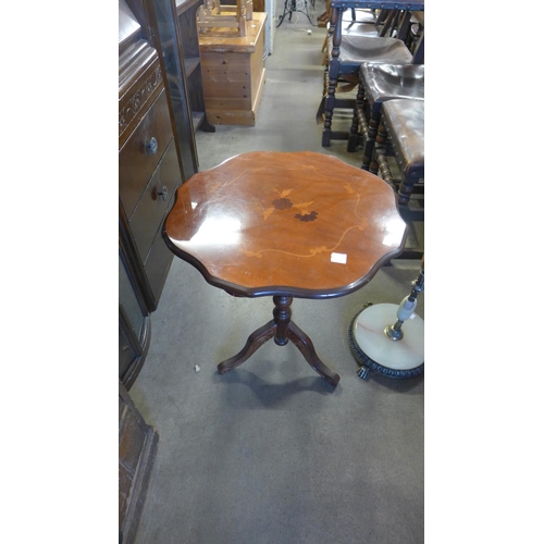 357 - A brass and onyx standard lamp and a Sorrento ware occasional table