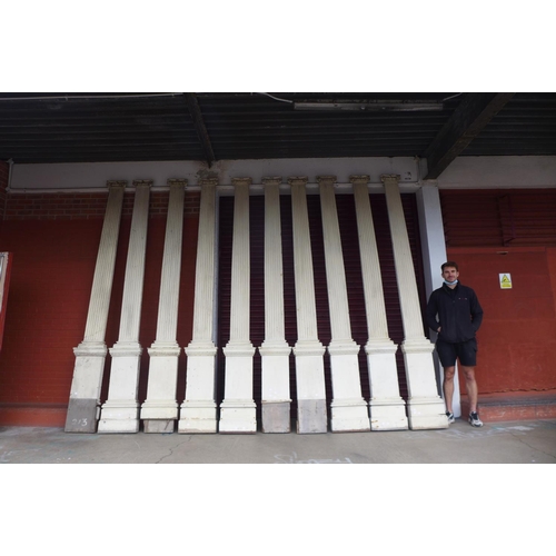 362 - A set of ten 19th Century painted pine reeded Ionic capital pilasters, approx. 320cms h