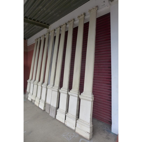 362 - A set of ten 19th Century painted pine reeded Ionic capital pilasters, approx. 320cms h