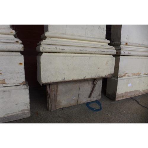 362 - A set of ten 19th Century painted pine reeded Ionic capital pilasters, approx. 320cms h