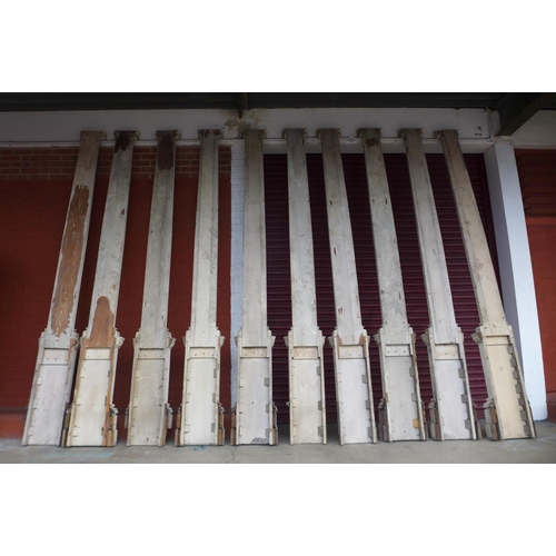 362 - A set of ten 19th Century painted pine reeded Ionic capital pilasters, approx. 320cms h