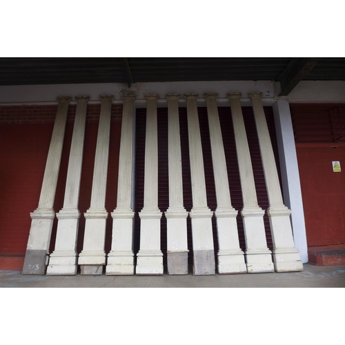 362 - A set of ten 19th Century painted pine reeded Ionic capital pilasters, approx. 320cms h