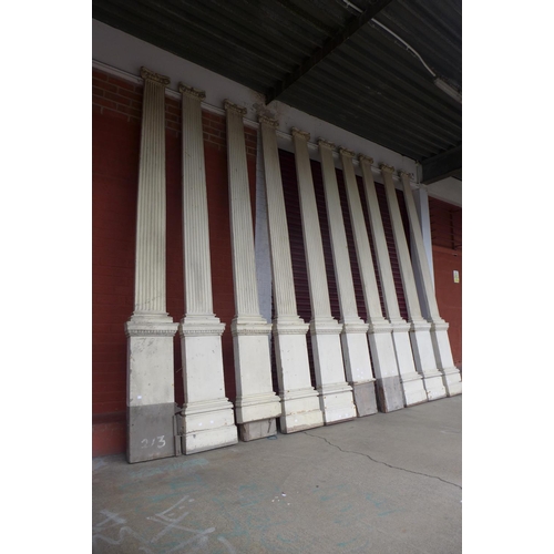 362 - A set of ten 19th Century painted pine reeded Ionic capital pilasters, approx. 320cms h