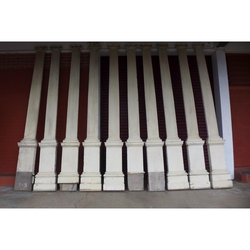 362 - A set of ten 19th Century painted pine reeded Ionic capital pilasters, approx. 320cms h