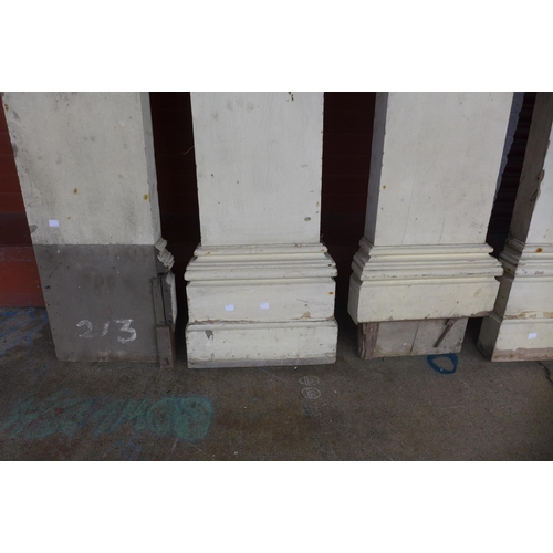 362 - A set of ten 19th Century painted pine reeded Ionic capital pilasters, approx. 320cms h