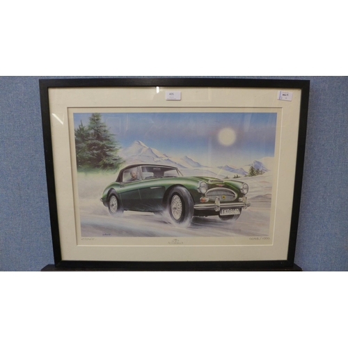 405 - A signed Stan Parsons print, Austin Healy 3000 and another signed print of a vintage car