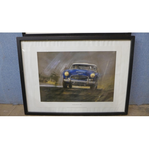 405 - A signed Stan Parsons print, Austin Healy 3000 and another signed print of a vintage car