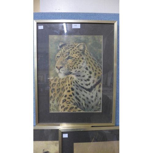 408 - A set of three big cat prints, framed