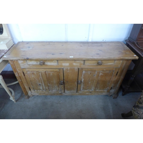 72 - A Victorian pine dresser, 81cms h, 156cms w, 47cms d