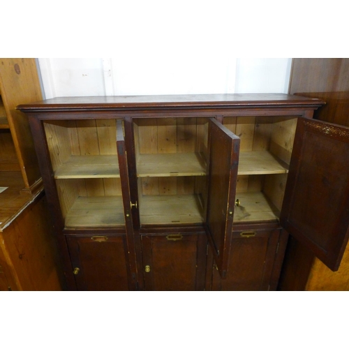 77 - A Victorian stained pine and beech six door locker cabinet, 137cms h, 132cms w, 40cms d