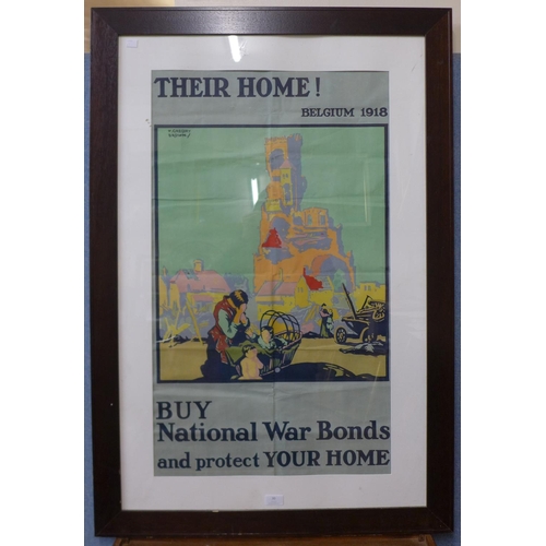 17 - A poster, Their Home, Belgium 1918,  Buy National War Bonds and protect Your Home, 89 x 52cms, frame... 