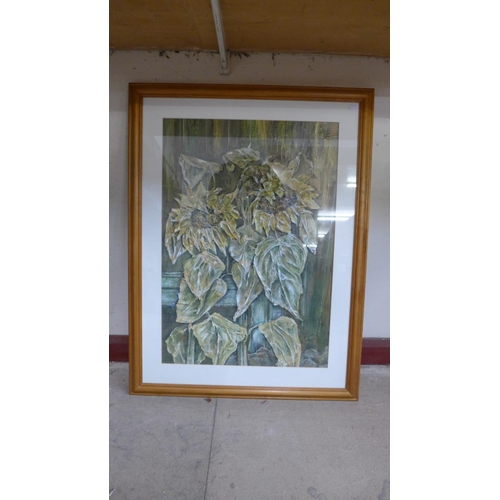 379 - Doreen Hunt, Backyard Sunflower, mixed media, 69 x 48cms, Grand Hotel Excelsior Vittoria, pastel, 66... 