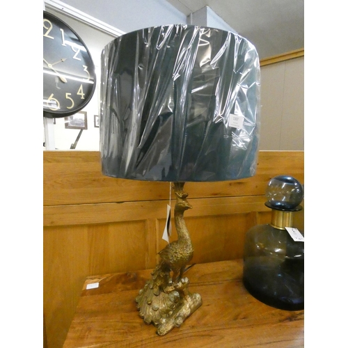 1346 - A gilt peacock table lamp with teal velvet shade (2022132)   #