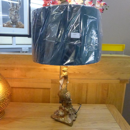 1347 - A gilt peacock table lamp with teal velvet shade (2022132)   #