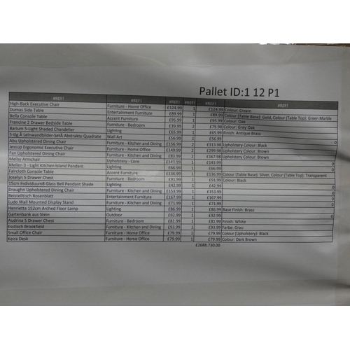 3254 - A pallet of mixed furniture and household accessories (P1Wed1Nov20), RRP £2200 * this lot is subject... 