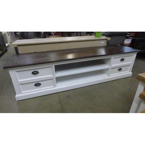 1449 - A white and hardwood large TV stand  *This lot is subject to VAT General marks.