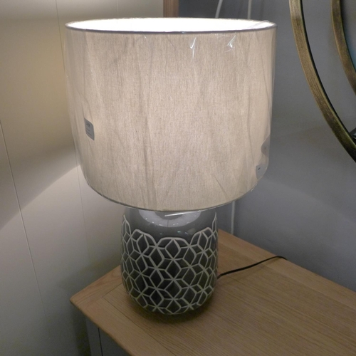 1476 - A geometric design slate grey table lamp with ivory shade (30383C25)   #